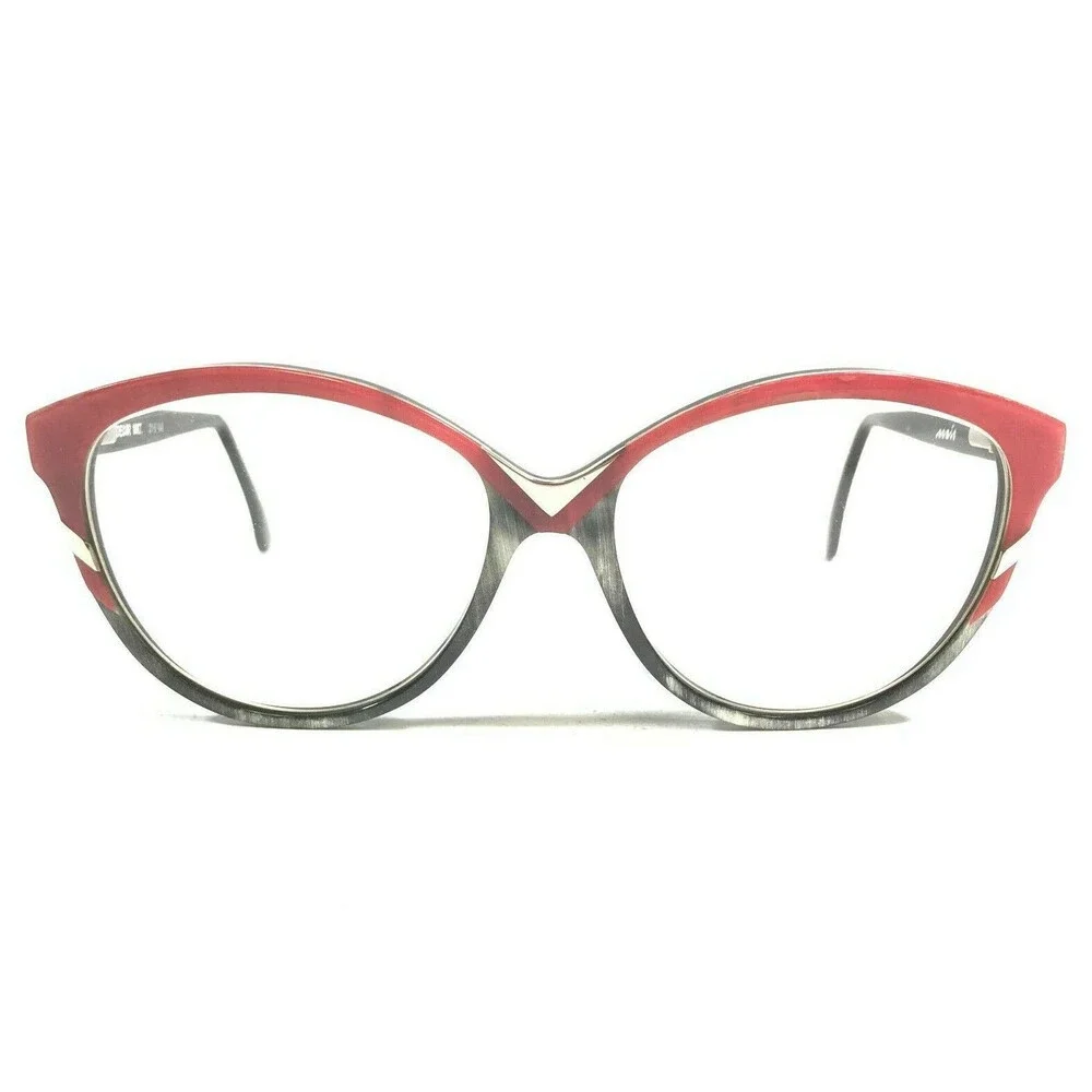 Vintage Buffalo Horn Eyeglasses Frames Striped Grey Pink 18K Gold 54-17-135